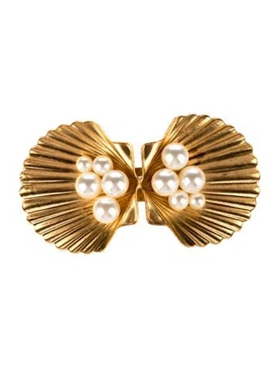 Pre-owned Jennifer Behr Metal Seashell Hair Clip In Gold/white