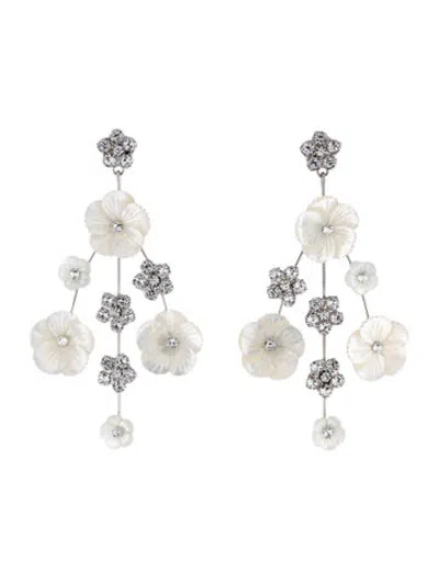 Pre-owned Jennifer Behr Mother Of Pearl & Crystal Aviva Chandelier Earrings In White