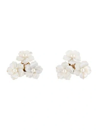 Pre-owned Jennifer Behr Mother Of Pearl & Faux Pearl Marti Stud Earrings In Multicolor