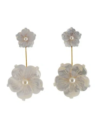 Pre-owned Jennifer Behr Mother Of Pearl & Faux Pearl Zinnia Drop Earrings In White
