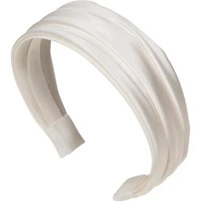 Jennifer Behr Natasha Ruched Satin Headband In White
