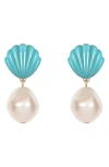 Jennifer Behr Nori Turquoise Shell & Faux Pearl Drop Earrings In Metallic