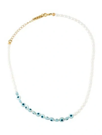 Pre-owned Jennifer Behr Pearl & Mother Of Pearl Evil Eye Bead Necklace, 16.75" In Multi