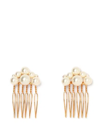 Jennifer Behr Pearl-embellished Hair Comb (set Of Two) In Gold