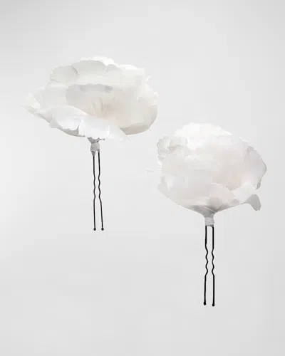 Jennifer Behr Peony Silk Hairpins, Set Of 2 In White