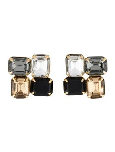 Pre-owned Jennifer Behr Piccolo Crystal Square Mosaic Stud Earrings In Black/yellow