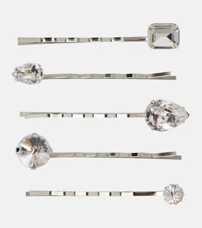 Jennifer Behr Raquel Embellished Set Of 5 Bobby Pins In Silver