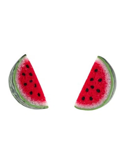 Pre-owned Jennifer Behr Resin Watermelon Stud Earrings In Black/green/red