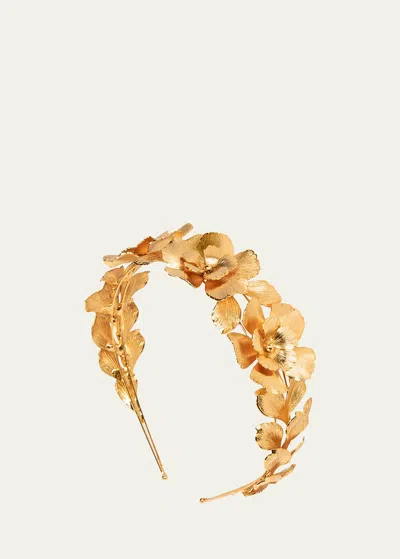 Jennifer Behr Rowena Floral Headband In Gold