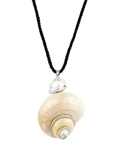 Pre-owned Jennifer Behr Shell & Crystal Liora Necklace, 39" In Black/white