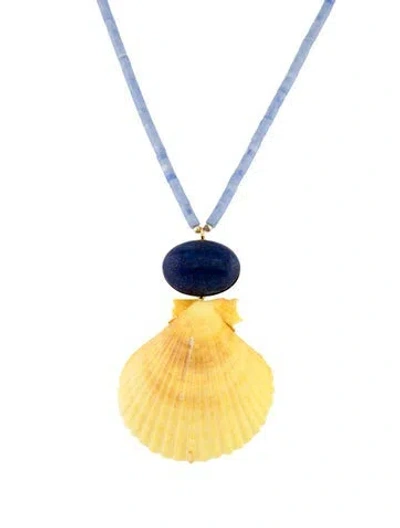 Pre-owned Jennifer Behr Shell, Makana, Chalcedony & Lapis Lazuli Pendant Necklace, 18" In Multi