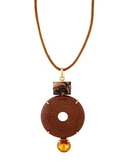 Pre-owned Jennifer Behr Silk Cord & Stone 'devon' Pendant Necklace, 38" In Brown/orange