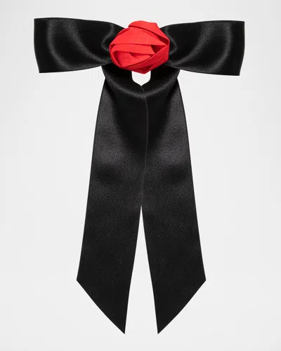 Jennifer Behr Silk Rosette Bow Barrette In Black Red