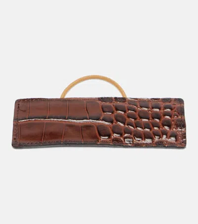 Jennifer Behr Snake-effect Leather Hair Tie In Brown