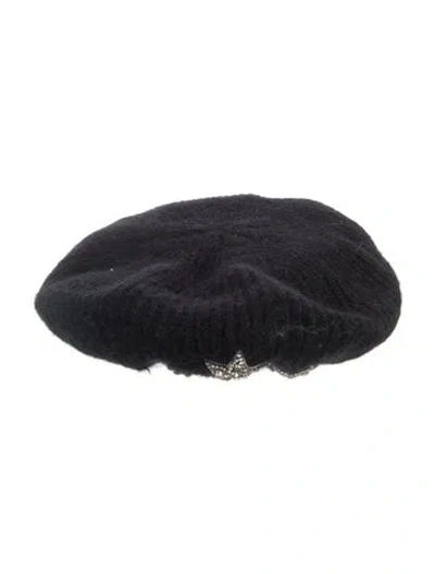 Pre-owned Jennifer Behr Star Crystal Embellished Knit Beret In Black