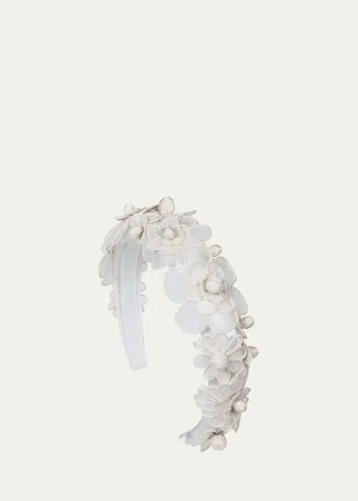 Jennifer Behr Susanna Floral Silk Headband In Cream