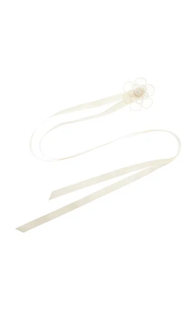 Jennifer Behr Susanna Flower-detailed Silk Ribbon Necklace In White