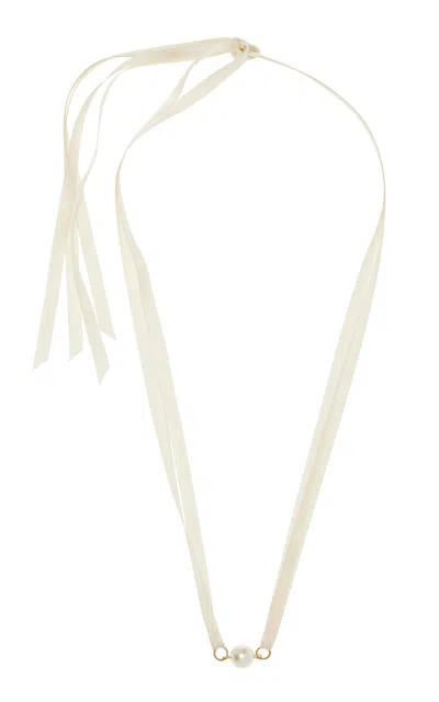 Jennifer Behr Tanya Pearl-detailed Silk Ribbon Necklace In White