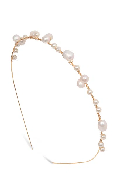 Jennifer Behr Tasha Pearl Headband In Gold