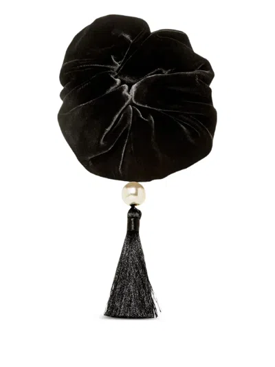 Jennifer Behr Tassel Velvet Isadora Pony Wrap In Black