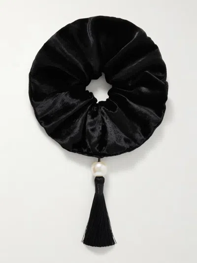 Jennifer Behr Tassel Velvet Isadora Pony Wrap In Black