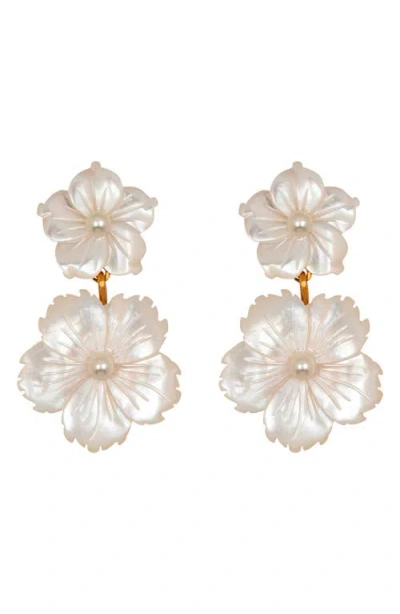 Jennifer Behr Tibby Floral Mother Of Pearl Drop Earrings In Metallic