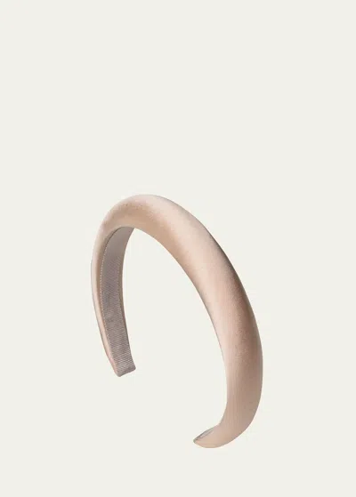 Jennifer Behr Tori Hammered Silk Satin Headband In Nude