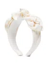 Jennifer Behr Triple Rosette Silk Faille Headband In White