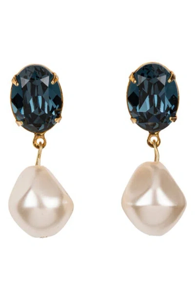 JENNIFER BEHR JENNIFER BEHR TUNIS CRYSTAL & FAUX PEARL DROP EARRINGS