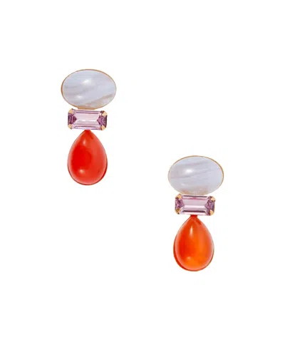 Jennifer Behr Talia Gold-tone Carnelian And Agate-embellished Earrings In Red