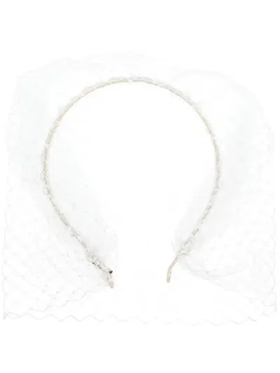 Jennifer Behr Veil-detail Fishnet Headband In White