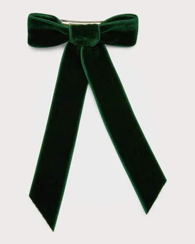 Jennifer Behr Velvet Bow Barrette In Green