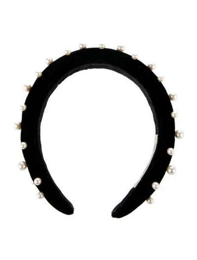 Pre-owned Jennifer Behr Velvet Pearl Accent Headband In Black