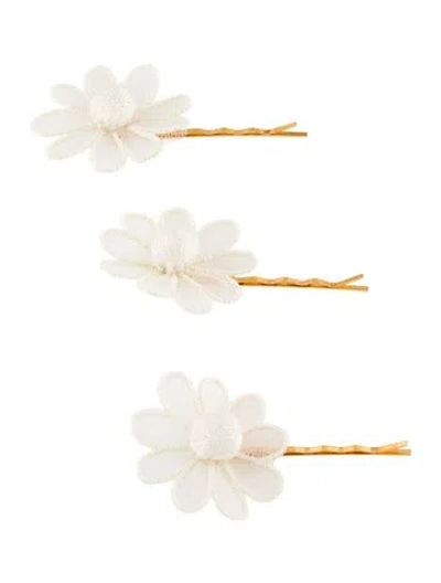 Pre-owned Jennifer Behr White Crochet Hair Pins W/ Gold-toned Hardware