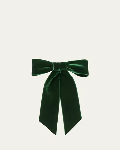 Jennifer Behr Wide Velvet Bow Barrette In Green