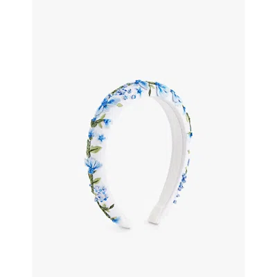 Jennifer Behr Womens Blue Shayla Floral-embroidered Cotton Headband