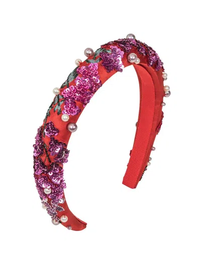 Jennifer Behr Women's Rubina Floral Sequined Headband In Red