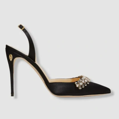 Pre-owned Jennifer Chamandi $1050  Women's Black Vittorio Satin Sandal Shoes Eu 38.5/us 8.5