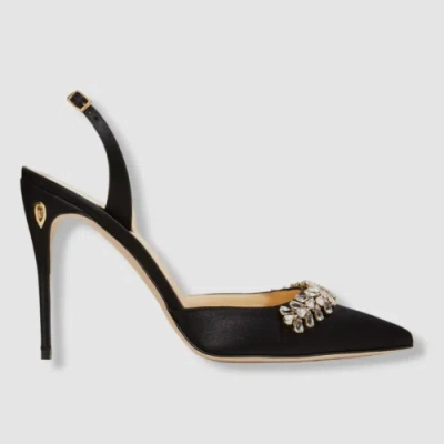Pre-owned Jennifer Chamandi $1050  Women's Black Vittorio Satin Sandal Shoes Eu 40/us 10