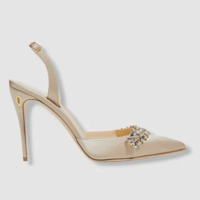 Pre-owned Jennifer Chamandi $1050  Womens Beige Vittorio Satin Sandal Shoes Size Eu 38/us 8