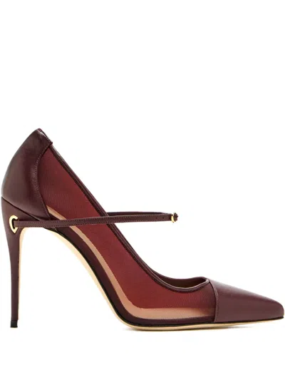 Jennifer Chamandi 105mm Leather Mesh-panel Pumps In Burgundy