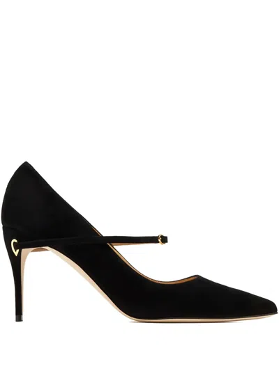 Jennifer Chamandi 85mm Ankle-strap Suede Pumps In Black