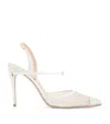 Jennifer Chamandi Vittorio 105 Crystal-embellished Mesh And Satin Slingback Pumps In White
