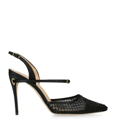 Jennifer Chamandi Crystal-mesh Vittorio Slingback Pumps 105 In Black
