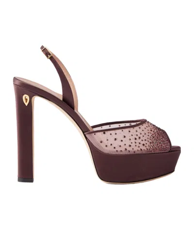 Jennifer Chamandi Antonio 130 Crystal-embellished Mesh Sandals In Burgundy