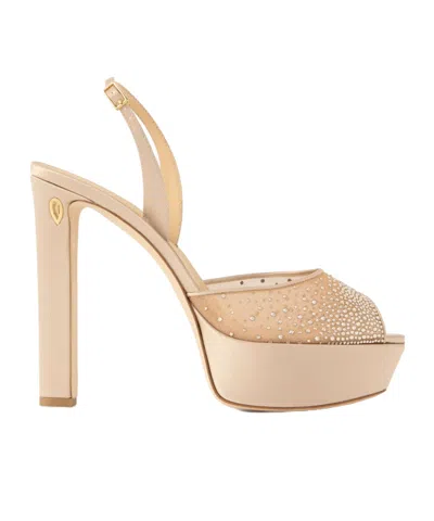 Jennifer Chamandi Antonio 130 Satin-trimmed Crystal-embellished Mesh Platform Sandals In Animal Print