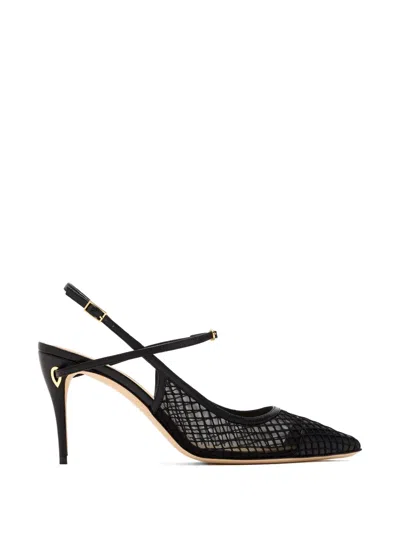 Jennifer Chamandi Edoardo 85 Mesh-panelled Leather Pumps In Black