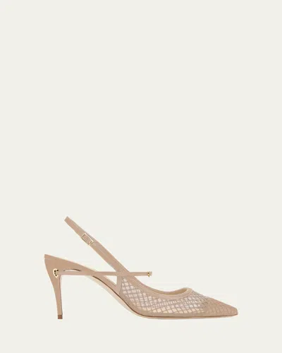 Jennifer Chamandi Edoardo Net Leather Slingback Pumps In Sand
