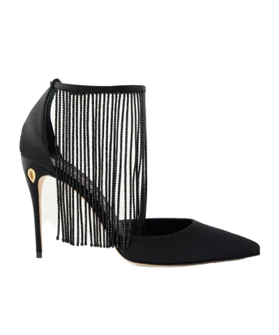 Jennifer Chamandi Fernando 105 Crystal-embellished Fringed Satin Pumps In Black