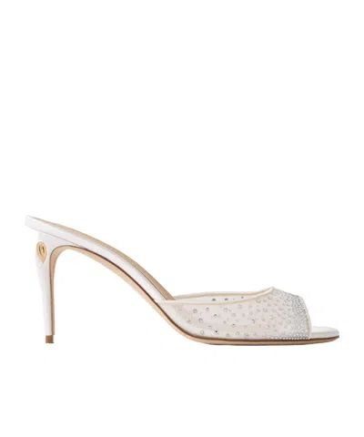 Jennifer Chamandi Guido 85 Satin-trimmed Crystal-embellished Mesh Sandals In Multi